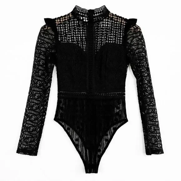 Hello Molly Not That Easy Lace Bodysuit Size Small 4 Black Goth Fairygoth Sheer - Picture 2 of 11